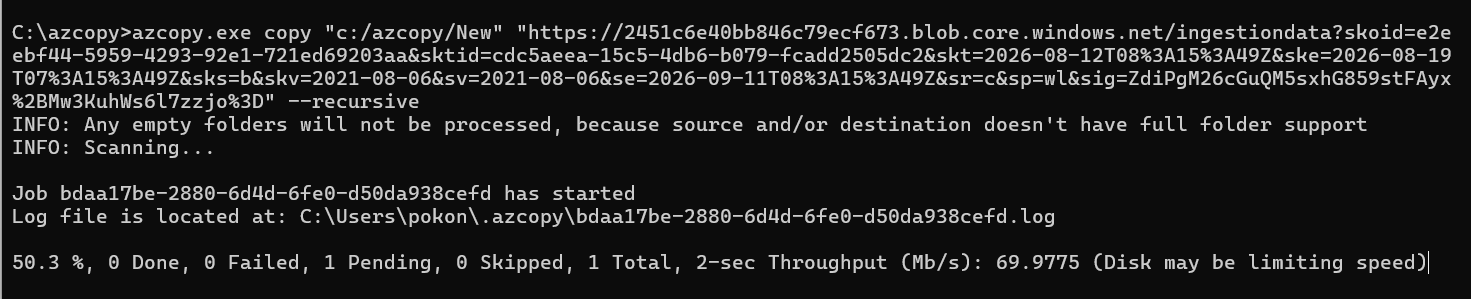 azcopy copy command running