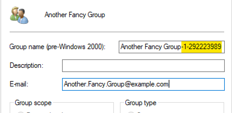 Active Directory group with random numbers