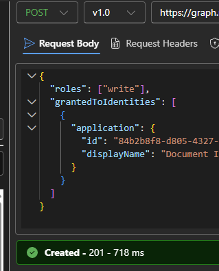 Graph Explorer showing 201 Created response