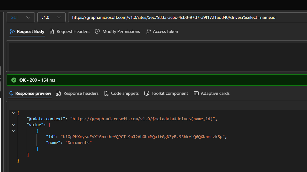Graph Explorer showing drives