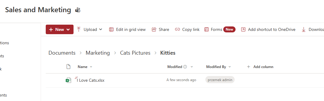 Example Excel file in SharePoint