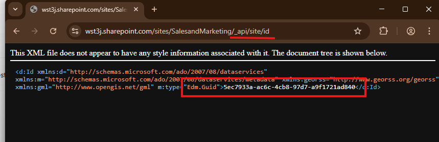 SharePoint API endpoint for Site ID